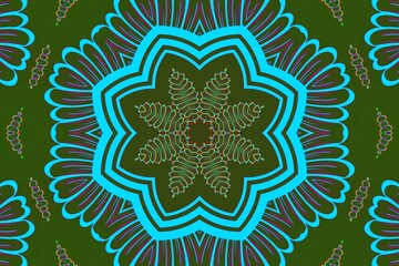 Simple and minimal symmetrical ornament flower shapes isolated on green background