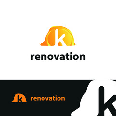 construction and consultant engineering logo concept with initial letter k and hard hat helmet	