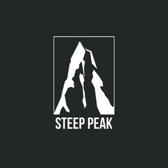 Steep peak. Simple vintage mountain logo design with border