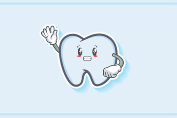 ANXIOUS, ANXIOUSLY, ANXIOUSNESS Face Emotion. Waving Hand Gesture. Tooth Cartoon Drawing Mascot Illustration.