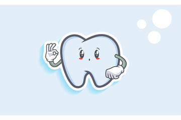UH , OH, GASP Face Emotion. Nice Hand Gesture. Tooth Cartoon Drawing Mascot Illustration.