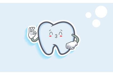 KISS, FLIRTY, SMILING EYE Face Emotion. Nice Hand Gesture. Tooth Cartoon Drawing Mascot Illustration.