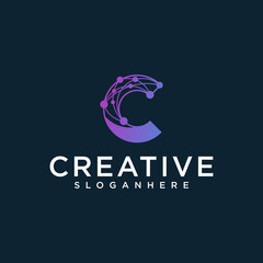 Letter C vector line logo design. Creative minimalism logotype icon symbol