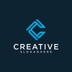 Letter C vector line logo design. Creative minimalism logotype icon symbol