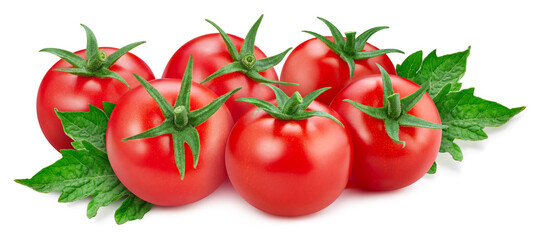 Tomato vegetable with leaves isolated on white background