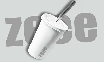 cup with black straw isolated on white background.