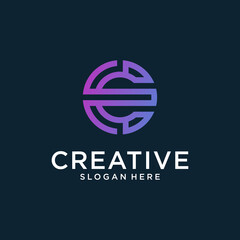 Letter E vector line logo design. Creative minimalism logotype icon symbol