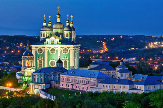 Evening view of the Orthodox Cathedral in Smolensk, Russia