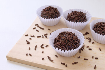Sweet brigadeiro on the table with sprinkles