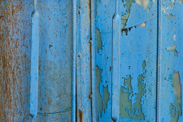 Plate of rusty blue metal texture with faint color corroded with age in Sofia, Bulgaria, Eastern Europe