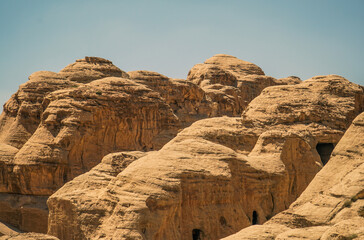 Fototapeta premium Landscape of rocky mountains in Petra, Jordan. famous archaeological site in Jordan's southwestern desert.