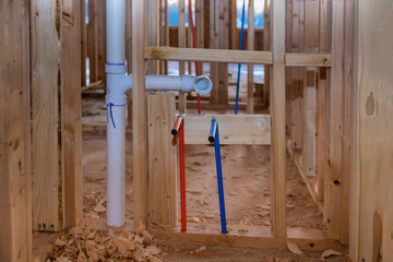 PVC pipe connections assemble and install water and drain under bathroom