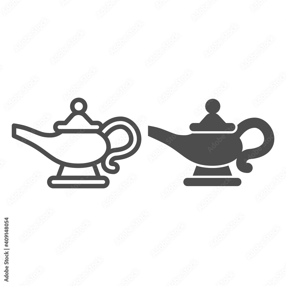 Poster magic lamp line and solid icon, fairytale concept, genie lamp sign on white background, watering can
