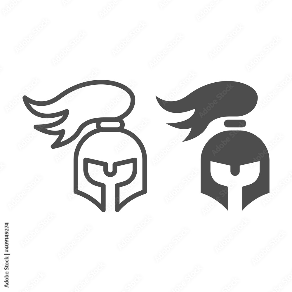 Poster medieval helmet line and solid icon, fairytale concept, armor sign on white background, knight helme
