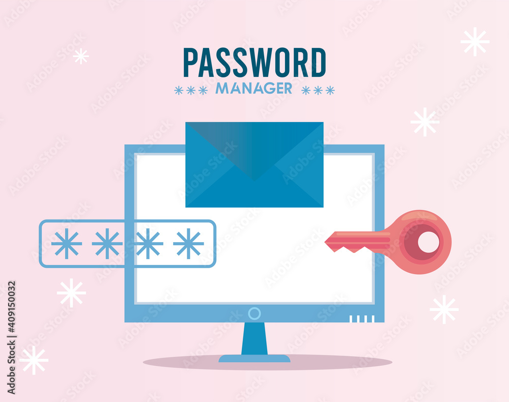 Poster password manager theme with key and cypher in desktop