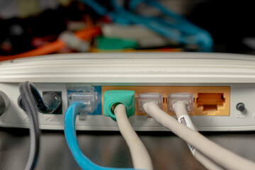 Network cable connects to wireless router, router, internet, global network.