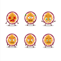 Slice of passion fruit cartoon character with nope expression