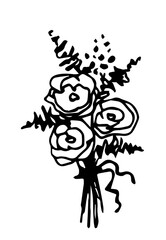 Simple hand-drawn vector doodle black outline drawing. Bouquet of flowers isolated on a white background. For decoration of cards, invitations. Spring holidays, 8 March, mother's day.