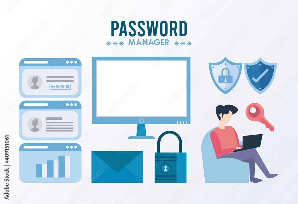 Poster password manager theme with bundle safe set icons