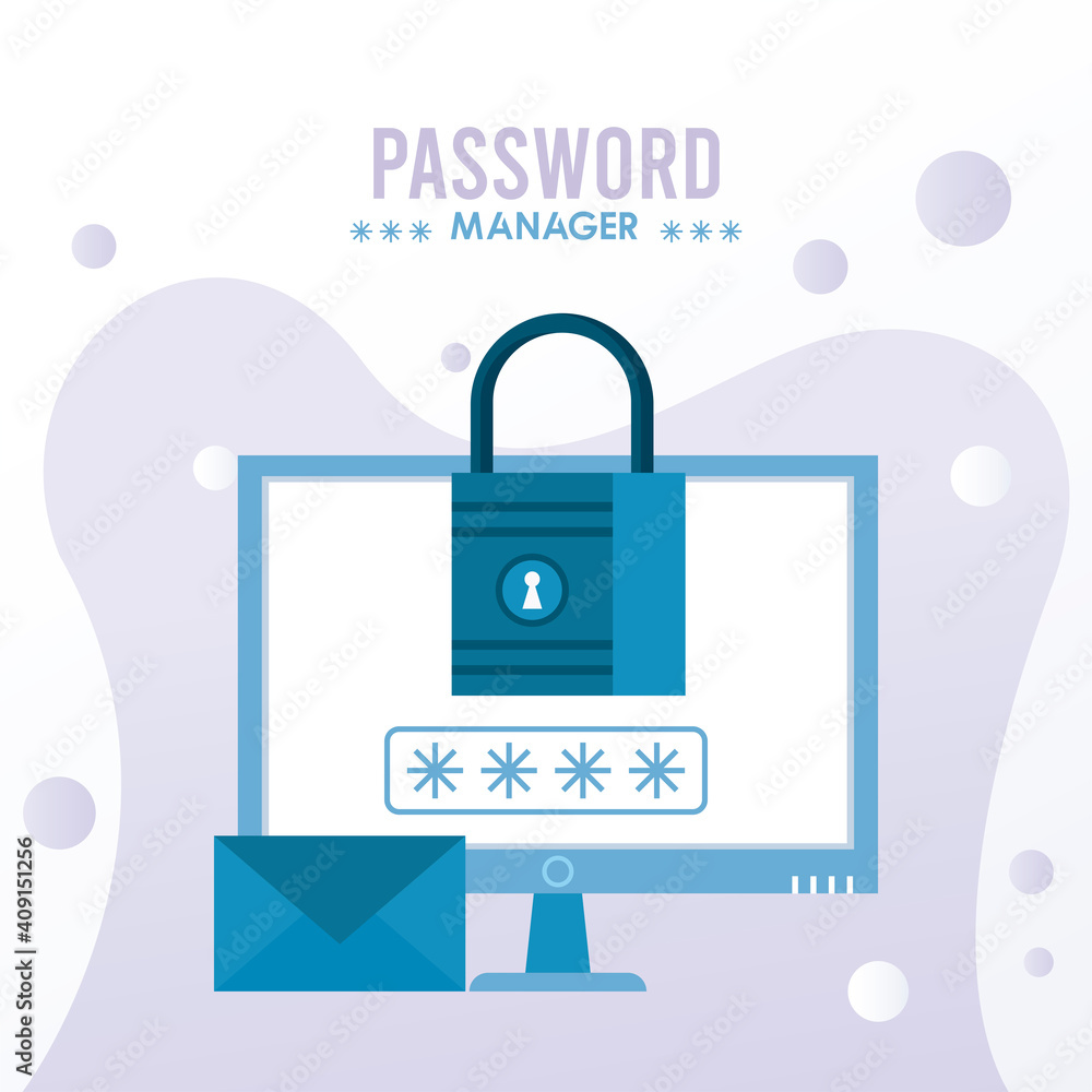 Aufkleber password manager theme with padlock and envelope in desktop