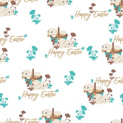 Easter and Spring Bunny Basket Vector Graphic Seamless Pattern