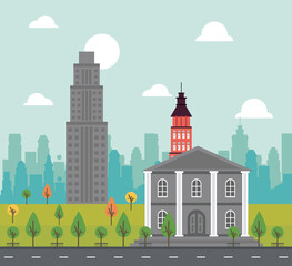 Obraz premium city life megalopolis cityscape scene with governmental building and skyscrapers