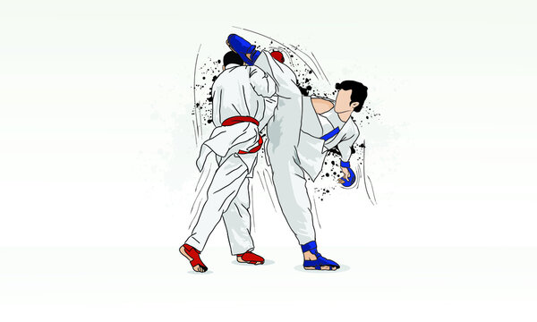 Practice Karate, Sparring Between Two Martial Artists.