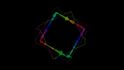 Abstract rectangle spinning spectral wave design on black background vibrating spectrum wave form. Audio spectrum simulation for music futuristic animation