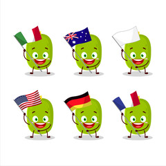 Jackfruit cartoon character bring the flags of various countries