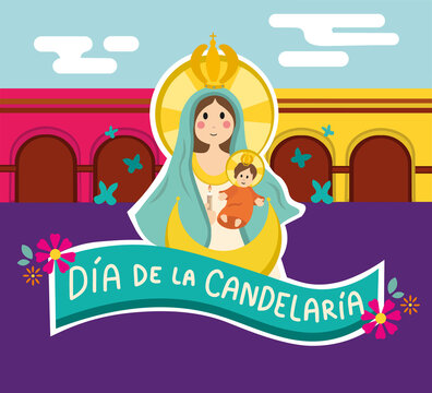 Ilustración vectorial sobre la festividad de la Virgen de Candelaria.