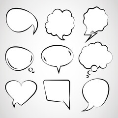 nine retro speech bubbles drawn pop art style