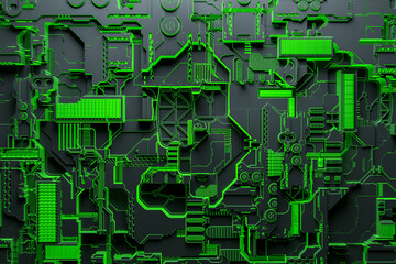 3d illustration of a realistic model of a robot or green  cyber armor. Close-up equipment for...