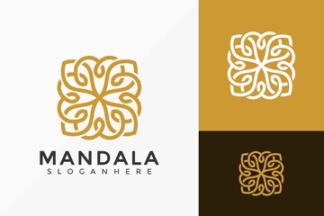 Gold Mandala Flower Logo Design, Minimalist Logos Designs Vector Illustration Template