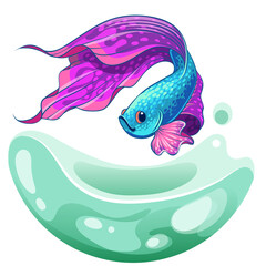 Hand drawn vector sketch betta fish, colorful fancy fantail fish.  aquarium fish. Illustration.