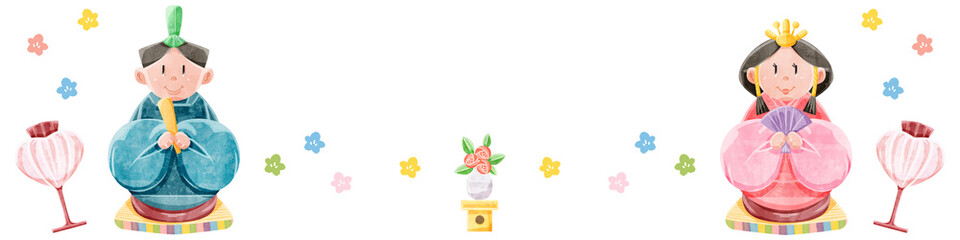 ひな祭りの男雛と女雛手描きイラスト