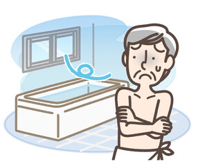 寒い浴室　男性