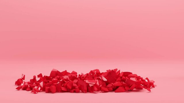 Red Heart Shape Broken falling down on Red background. 3D Animation.