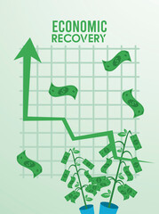 economic recovery statistics arrow with bills plants
