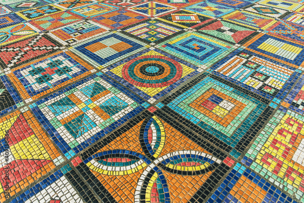 Aufkleber Colorful mosaic pattern on floor surface. Architecture abstract background