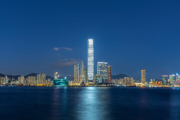 Fototapeta na wymiar Skyline of Victoria harbor of Hong Kong city at night