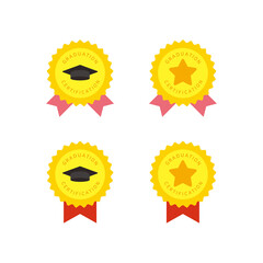 Graduation cap, star-shaped education completion graduation certification badge illustration collection.