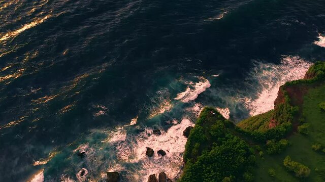 Famous tourist attraction of Bali, scenic cliffs of Tebing Karang Boma, aerial