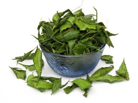 Dried neem leaves ina bowl