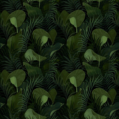 Modèle sans couture avec palmier à feuilles tropicales, colocasia, banane. Dessin à la main fond vintage botanique. Convient pour la fabrication de papier peint, l& 39 impression sur tissu, le papier d& 39 emballage, le tissu, l& 39 anse pour cahier