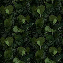 Tapeten Nahtloses Muster mit tropischen Blättern Palme, Colocasia, Banane. Handzeichnung botanischen Vintage-Hintergrund. Geeignet zum Herstellen von Tapeten, Bedrucken von Stoffen, Geschenkpapier, Stoff, Notebook-Bucht © Polina
