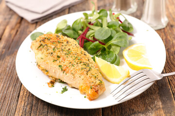 fried chicken fillet and salad