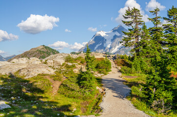 Majestic mountains in Bagley Lake Park, Mount Baker, Washington, USA.