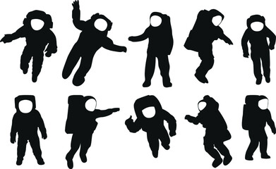 Astronauts silhouettes. Space explorers. Starry sky.