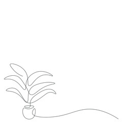 Plant in pot on table line drawing, vector illustration