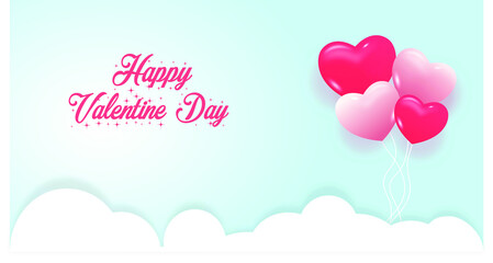 Romantic valentines day greeting card with elegant white and pink hearts